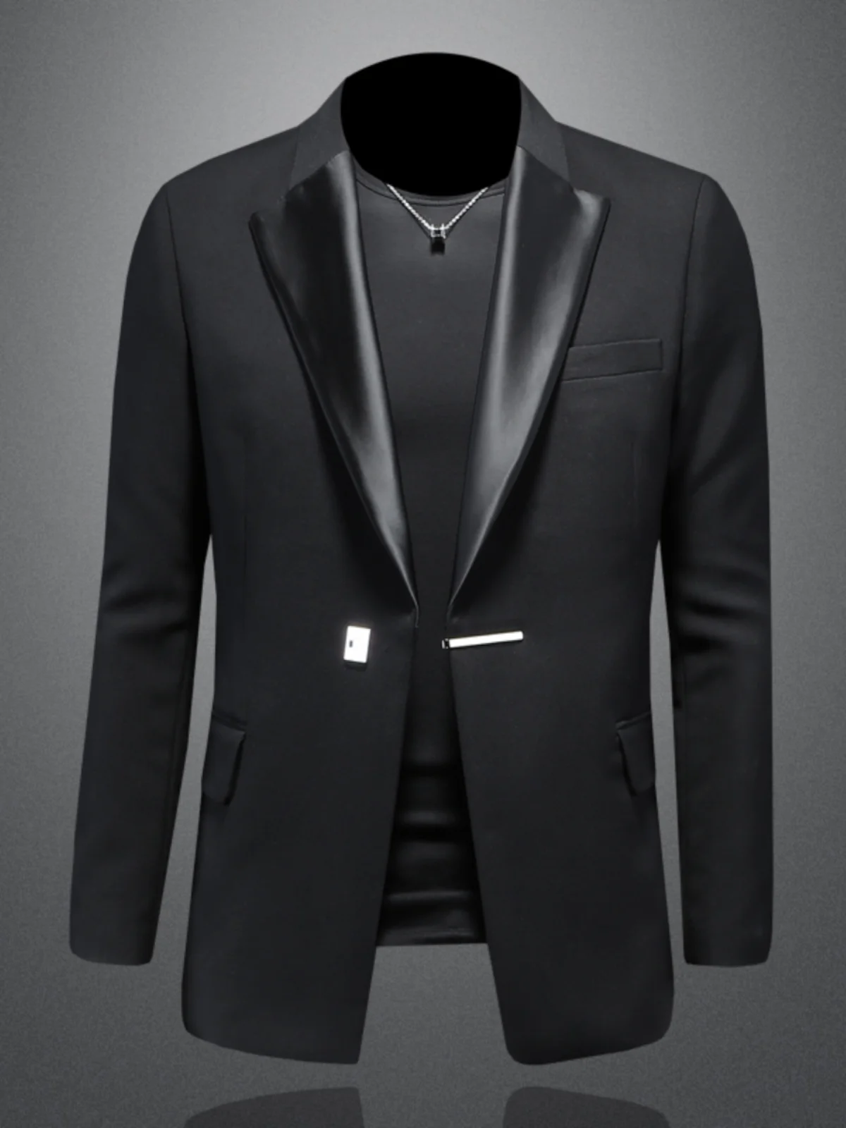 

Мужской деловой повседневный костюм-пиджак для весны и осени, новый, элегантный, для торжественных мероприятий, однотонный, в западном стиле, из смесового полиэстера