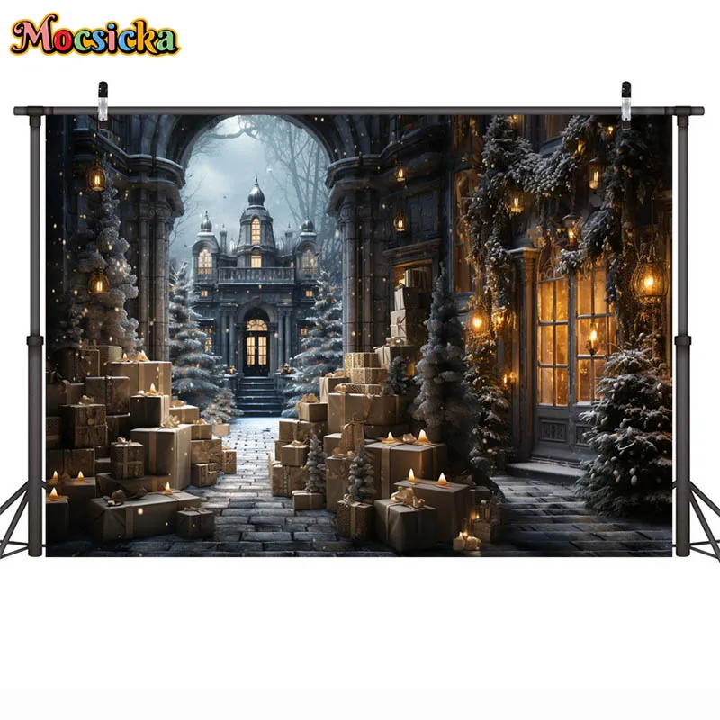 Nice Christmas Decoration Background Indoor Xtmas Tree Fireplace Toy Bear Santa Claus Professional Photography Studio Photo Prop