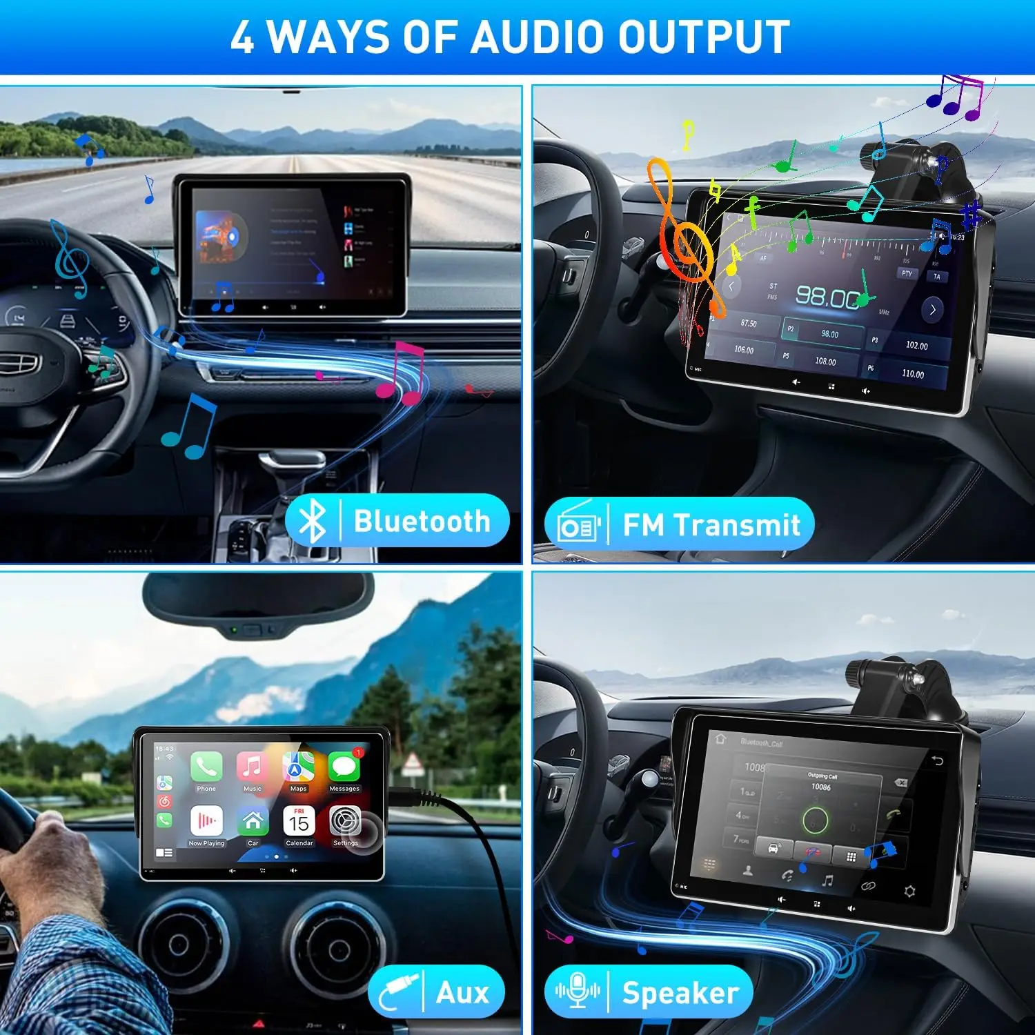 7' CarPlay Screen with 1080P Backup Camera, Apple CarPlay, Android Auto, Bluetooth, Navigation, Voice Control