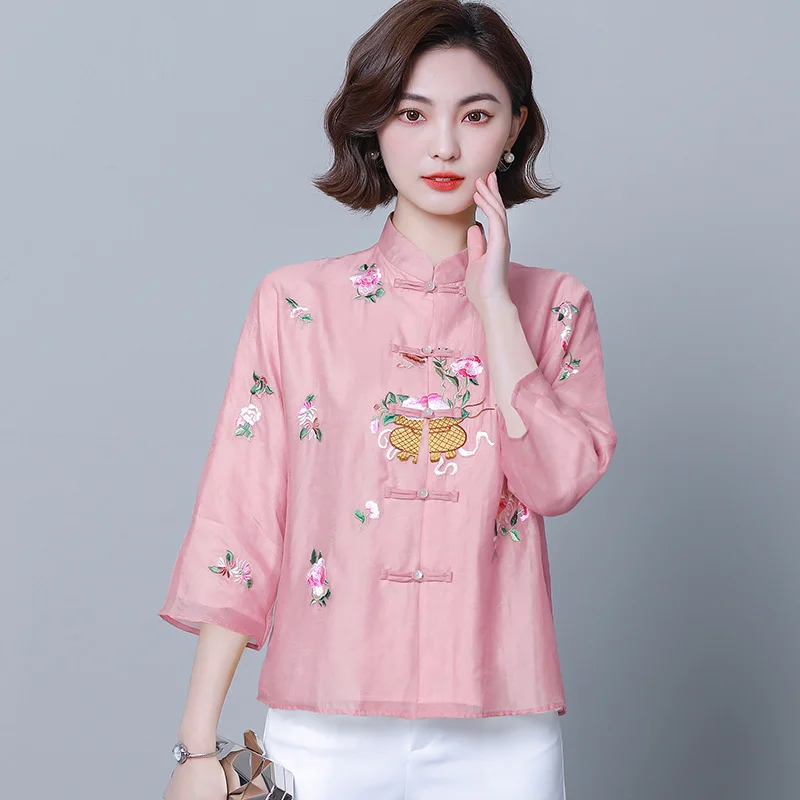 2022 Embroidery Chinese Tops Women Eleganti Loose Shirt Autumn Ethnic Style Tang Suit Coat Female Vintage Harajuku Hanfu Blouse