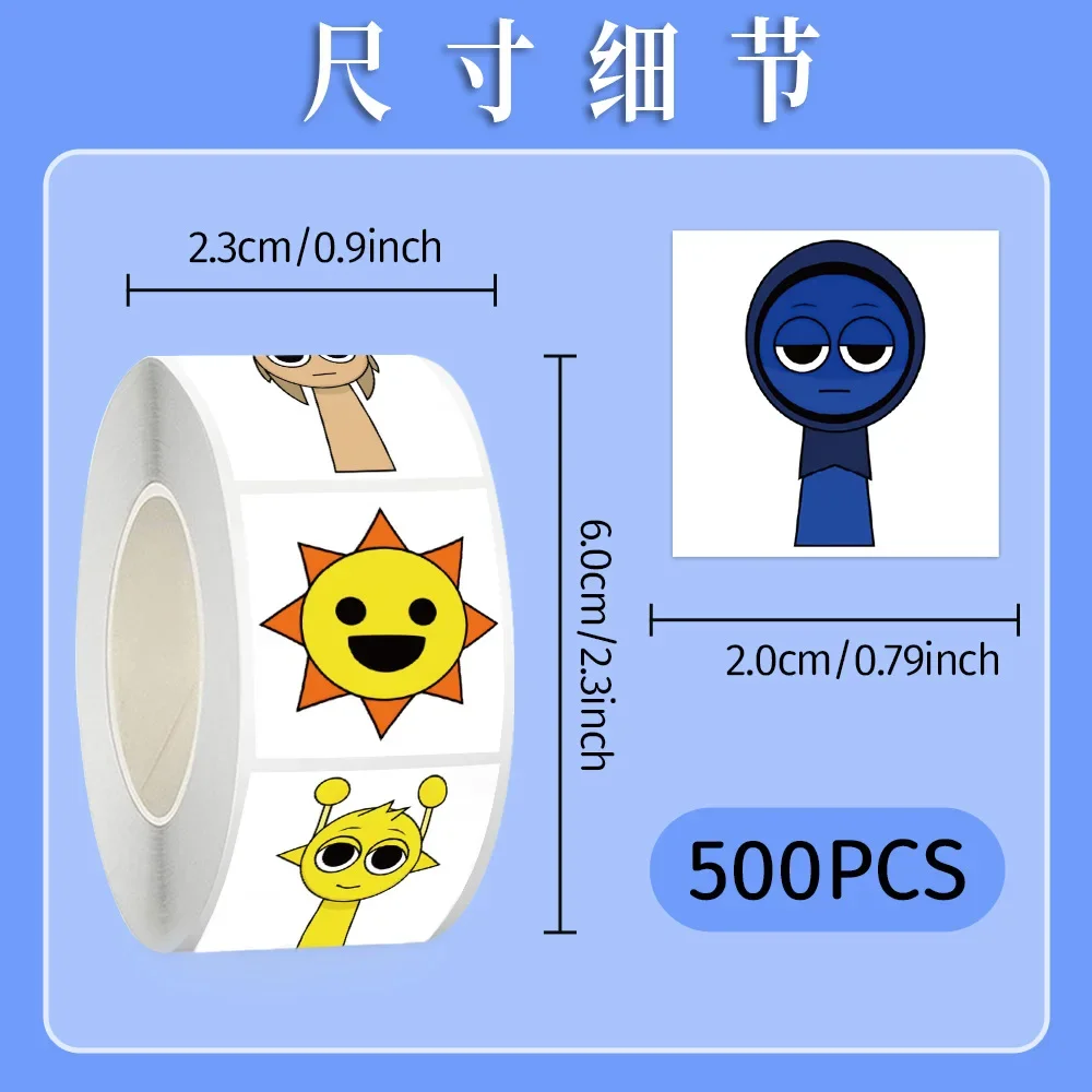 لفة ملصقات كرتونية جديدة لصندوق الإيقاع - 500 قطعة 10 أنماط شارات شخصية لطيفة لأجهزة الكمبيوتر المحمول وسجل القصاصات وهدايا المشجعين