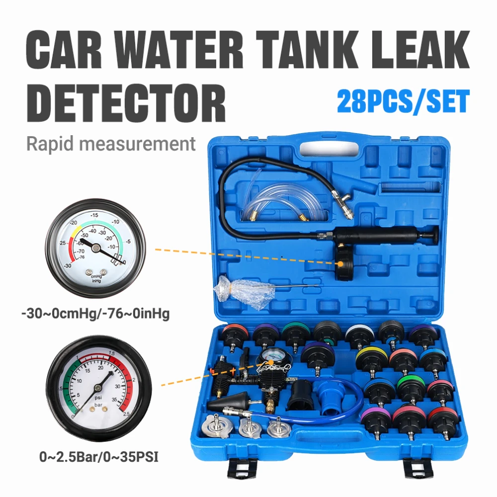 

Набор для проверки давления в радиаторах (28 предметов) с вакуумным насосом - профессиональный детектор утечек в системе охлаждения для всех типов транспортных средств