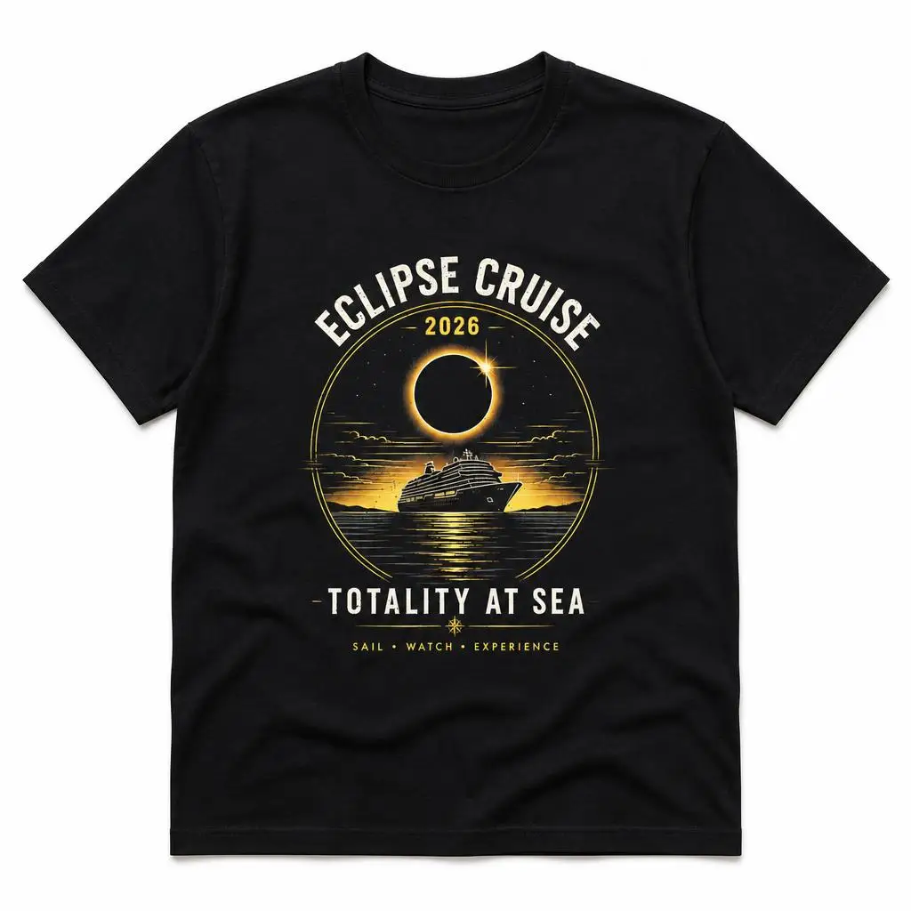 Eclipse Cruise 2026 Totality At The Sea Men T Shirt 100% Cotton Clothing Fun Short Sleeve Tee Gift T-Shirts