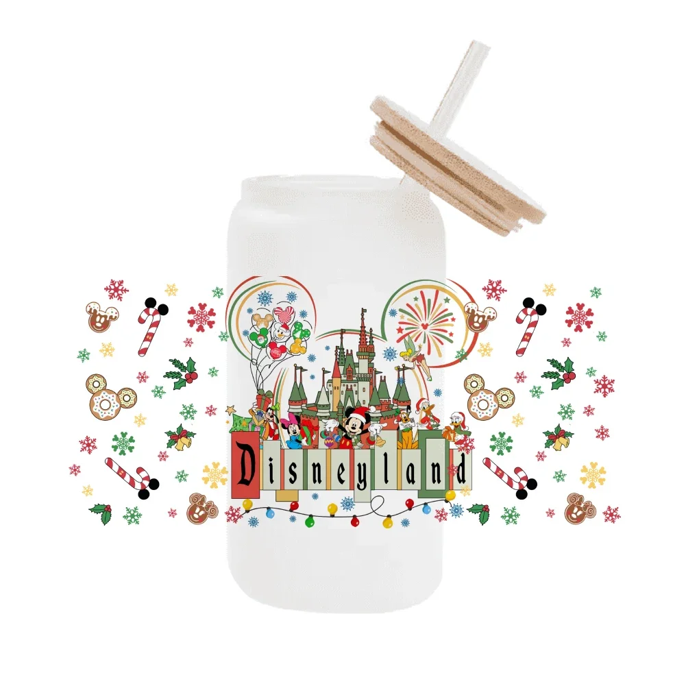 11x24 cm Disney Natale Topolino Per Libbey 16 once Può Bicchiere 3D Impermeabile UV DTF Tazza di Caffè Wrap Adesivo Libbey Involucro di Vetro