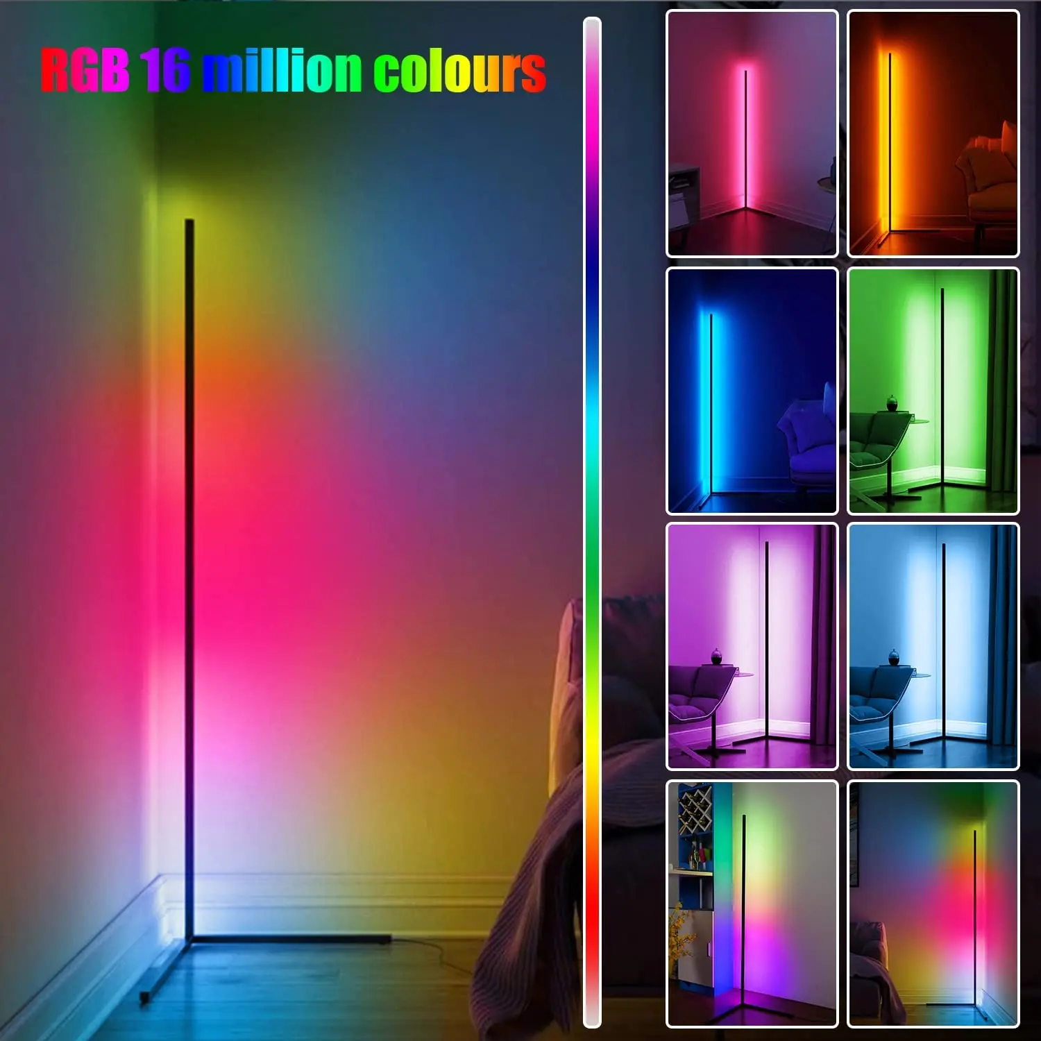 LED Floor Lamp, Smart WiFi Corner Floor Light Dimmable with Alexa/Google Assistant/Remote and APP Control, RGB Colour Changing,