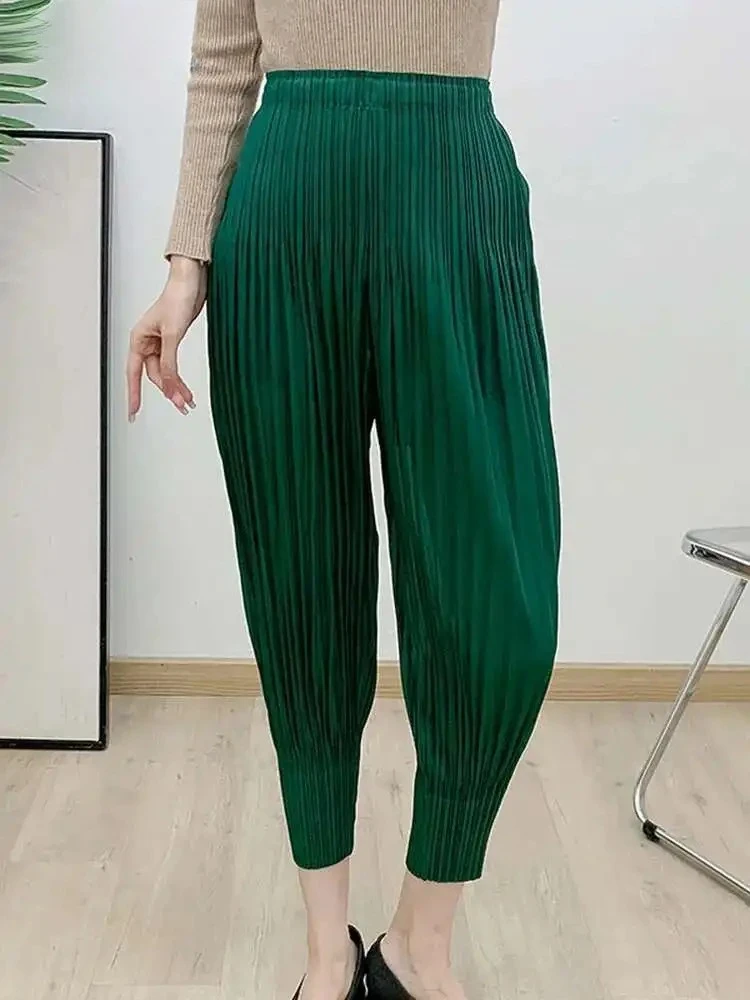 

Women's Pleated Pencil Trousers Versatile Elastic Waist Solid Colour 2025 Summer New Splicing Pockets Temperament Women's Pants