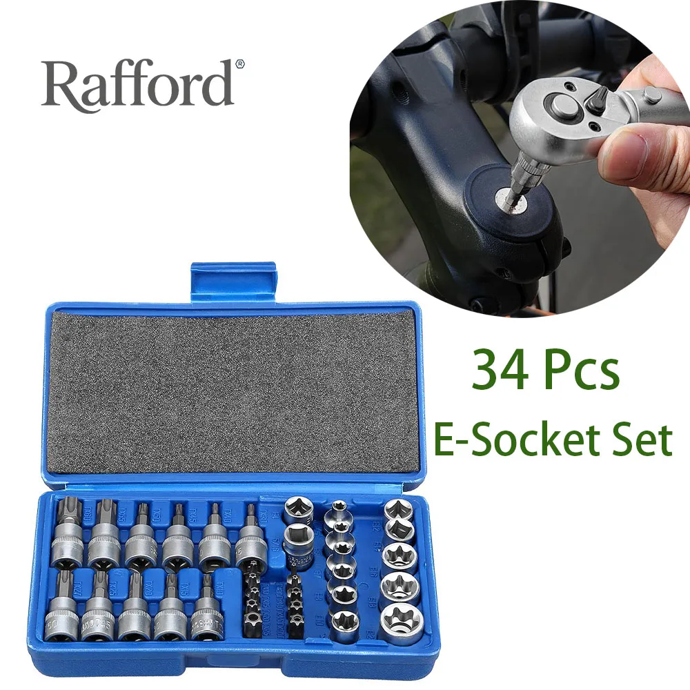 

Rafford 34Pcs Torx Star Bit Socket Set - Handheld E-Socket Hand Tool Kit for Cars, Trucks, Machinery & More, with Storage Case