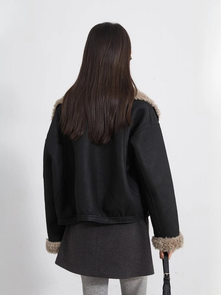 CHIC VEN Moda Donna Giacche in ecopelle Slim Streetwear Giacca in pelle scamosciata femminile Cappotto corto da moto Autunno Inverno 2025