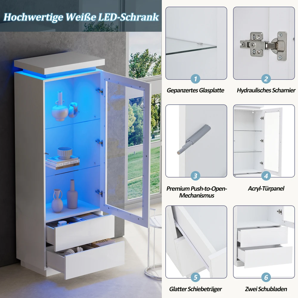 60*40*171 سنتيمتر غرفة المعيشة الحديثة عرض ، مع درجين ، عرض عالي اللمعان مع LED والأبواب الزجاجية ، عرض الرف حامل