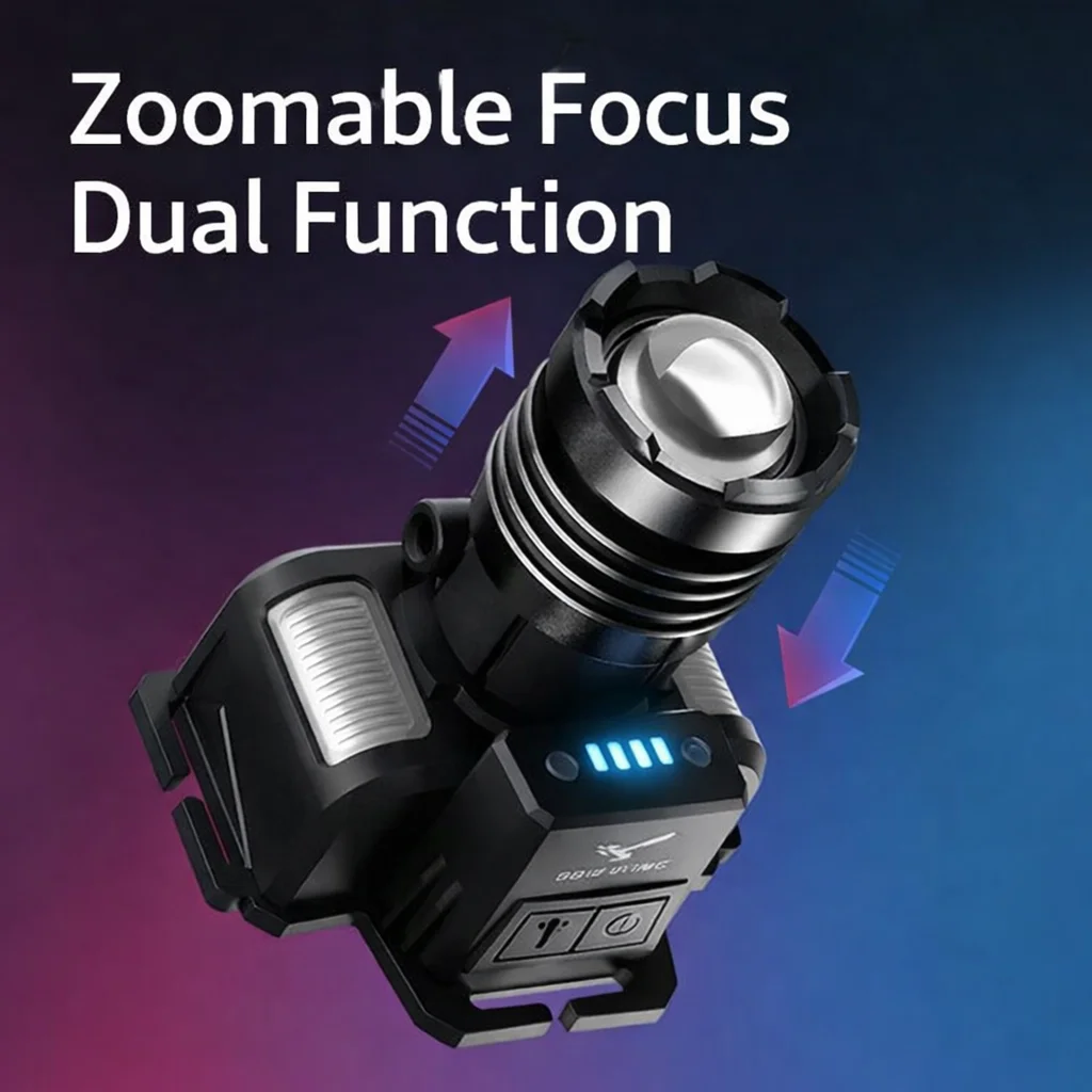 Super Bright Rechargeable Headlamp, Hands-Free LED Headlight for Camping Hiking Fishing with Laser & Long Lasting Battery