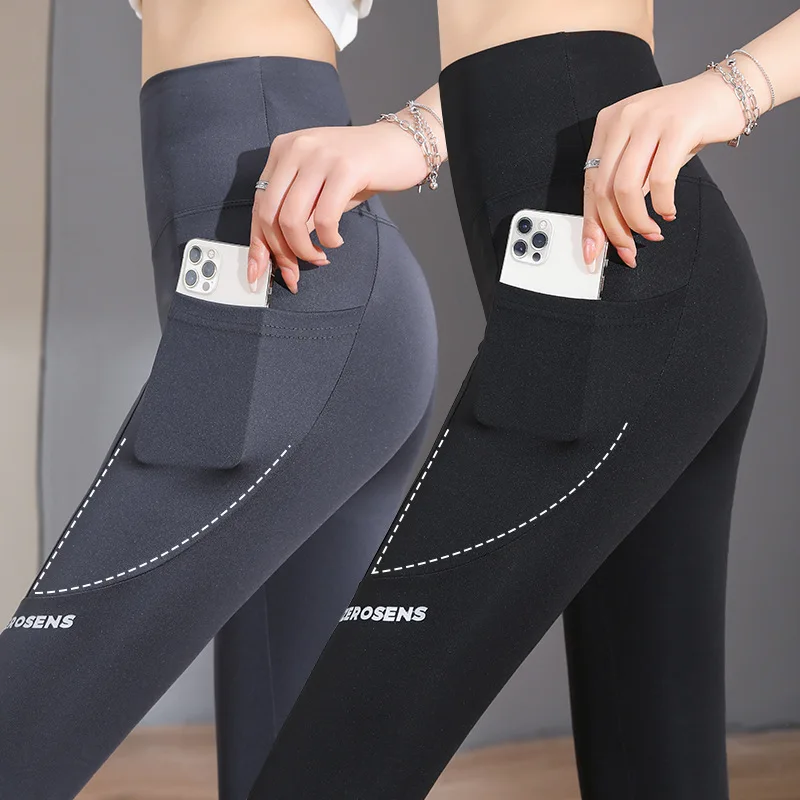 Women's Spor Letter Print ket arkskin Leggings Yoga Pants Tight Elastic Bot Autumn New Sle Nine-Piece Pants