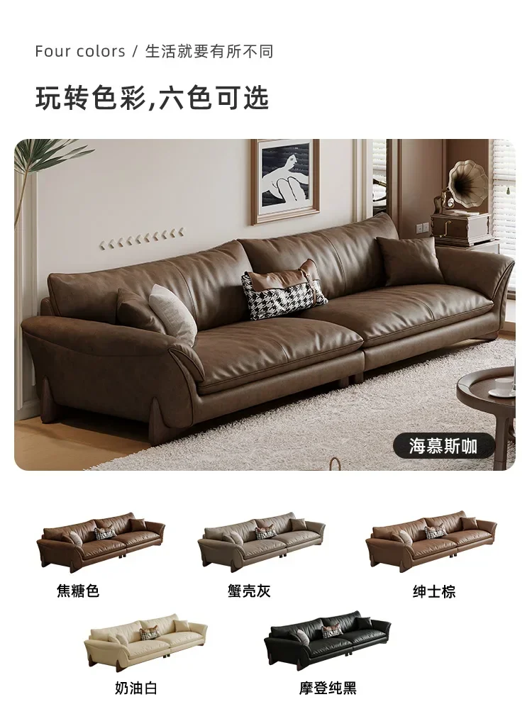

Modern Simple Leather Sofa Straight Row Small Apartment Creative First Layer Cowhide Retro Sofa Combination