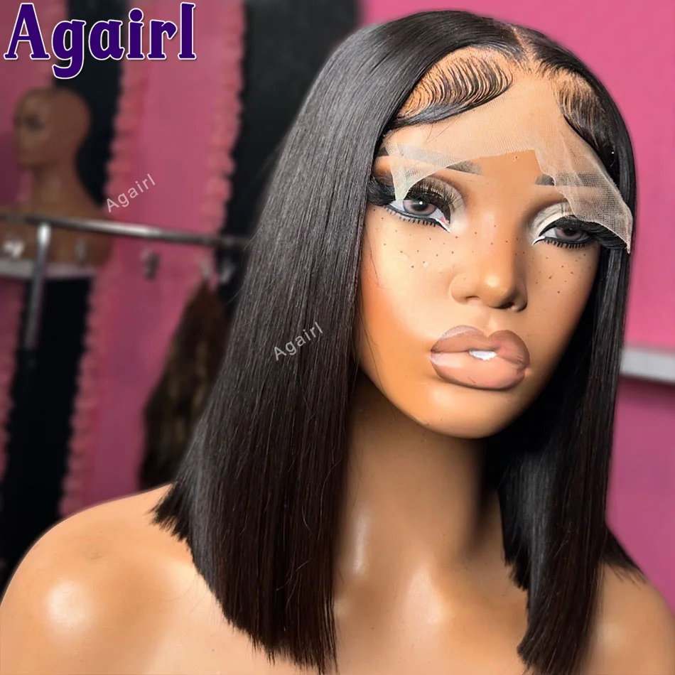 Peruca de laço frontal para mulheres negras, destaque, ombre, loira, 180% transparente, 13x4, reta, curta, perucas de cabelo humano, pré-arrancada