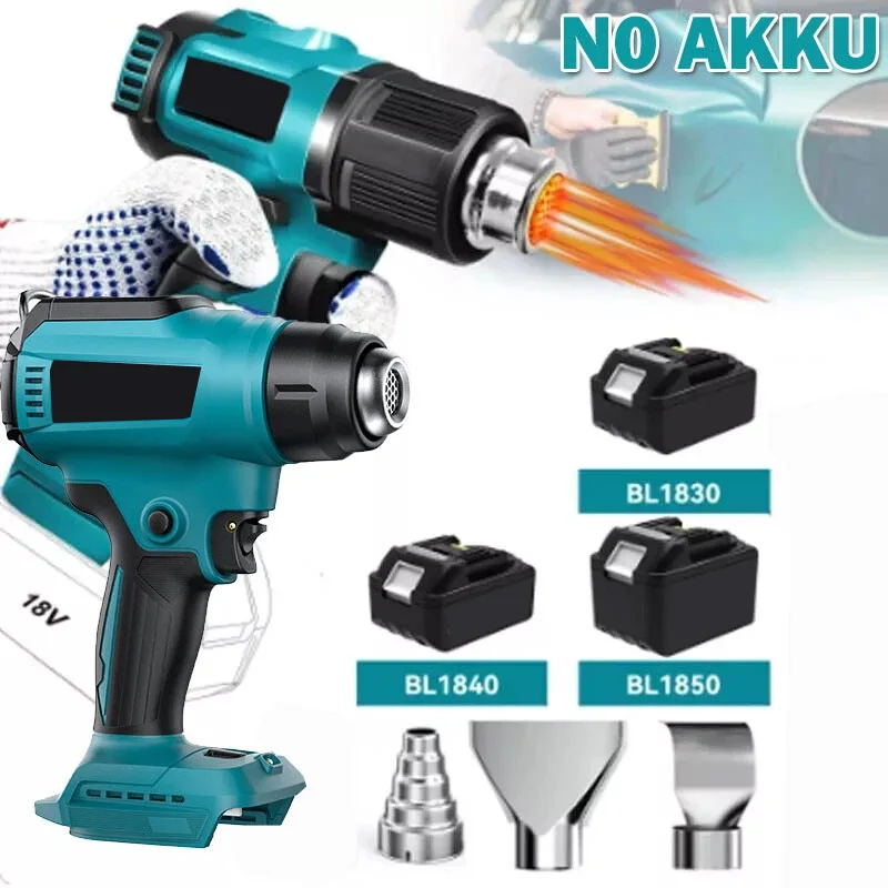 2000W 500℃ Electric Hot Air Gun Handheld Cordless Rechargeable Industrial Home Power Tool for Dewalt For Makita Battery