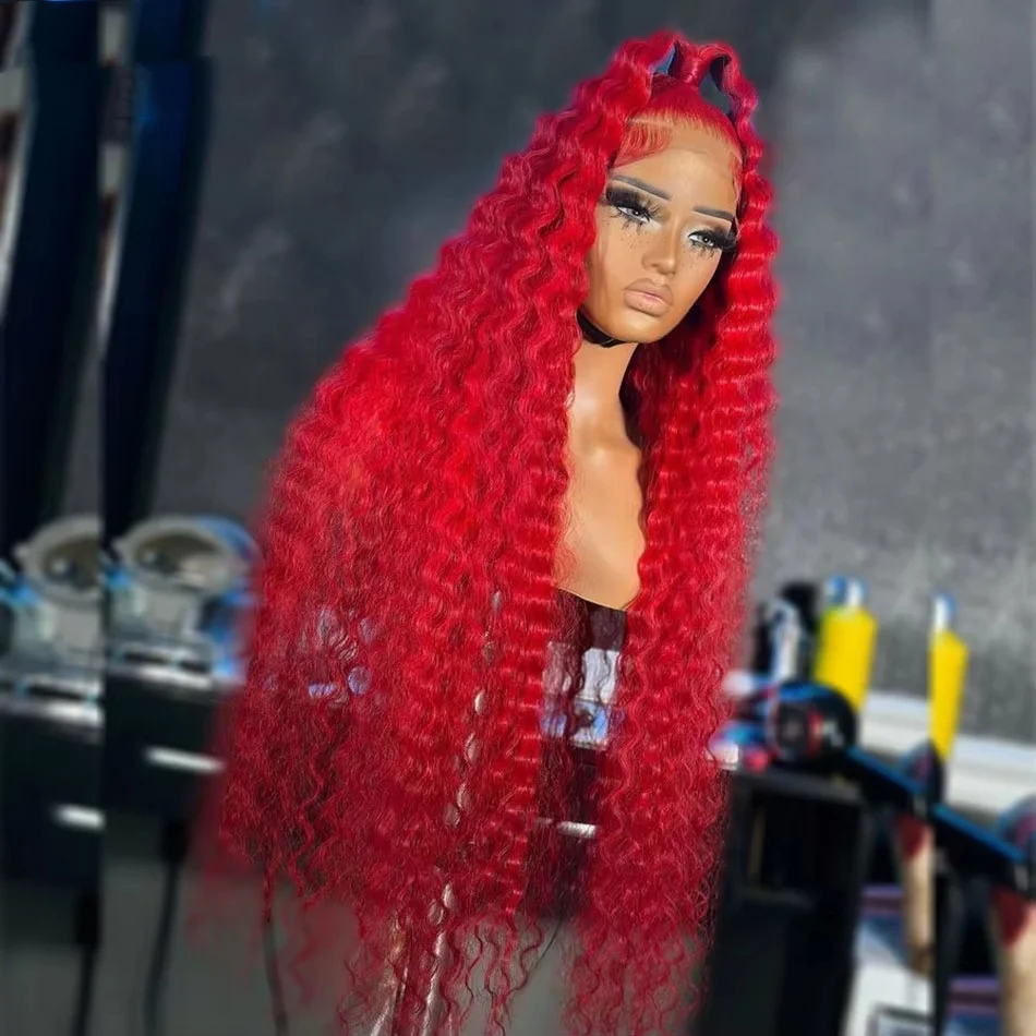 Red Color 13X6 Deep Wave Lace Frontal Wig Ready Go 13X4 Curly Lace Front Human Hair Wigs Pre Plucked  Wigs For Women