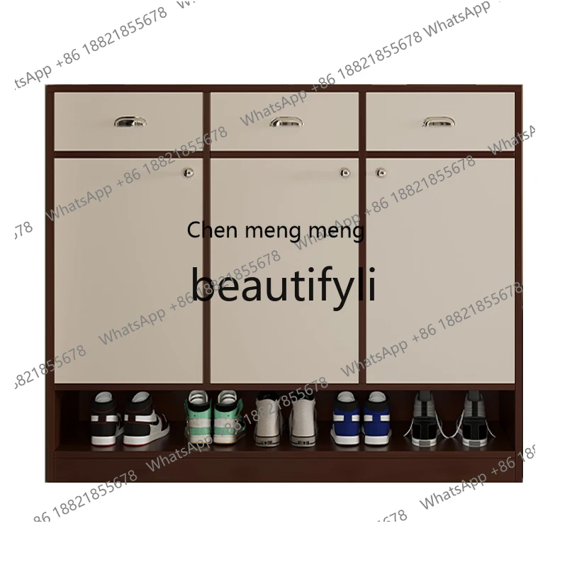 Armário de sapatos medieval, armário de armazenamento multicamadas de grande capacidade na porta do armário de varanda de madeira maciça de armazenamento doméstico