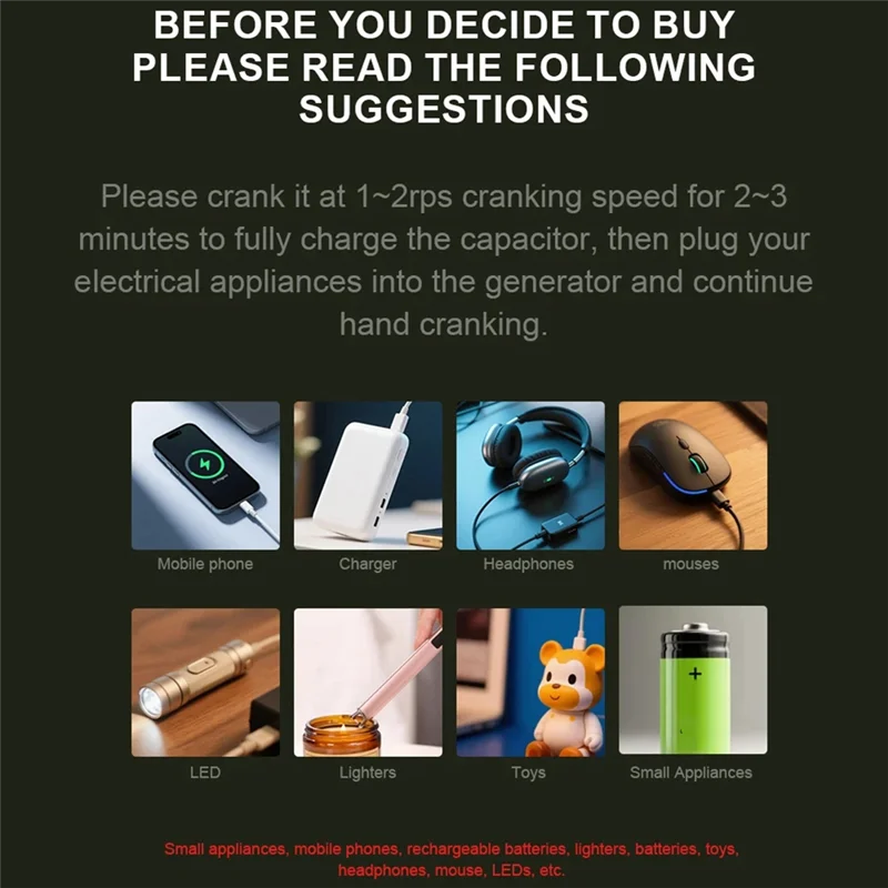 A76X-Lighting Hand Crank Generator Outdoor Portable Emergency Survival 5V 12V USB Charger Rechargeable Cigar Lighter Home