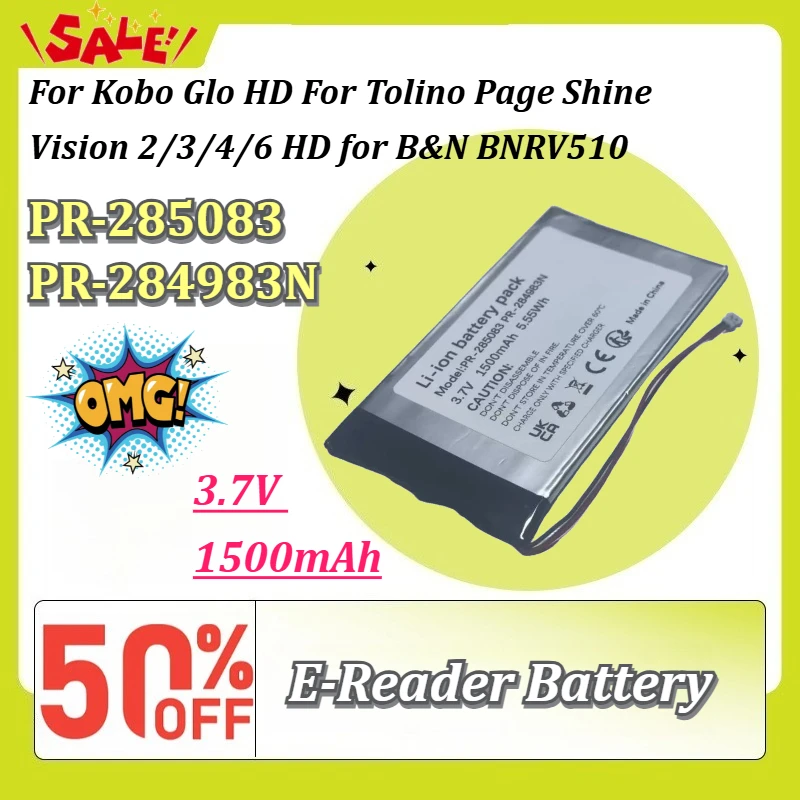 New PR-285083 PR-284983N 3.7V 1500mAh E-Reader Battery for Kobo Glo HD for Tolino Page Shine Vision 2/3/4/6 HD for B&N BNRV510