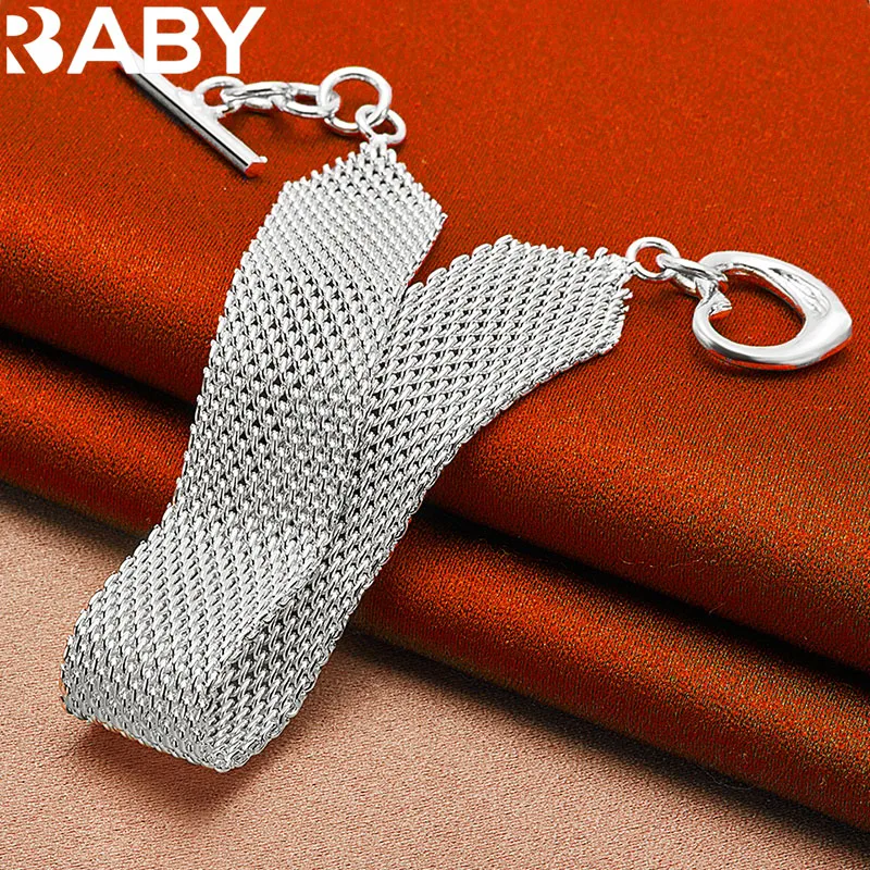 

URBABY 925 Sterling Silver Heart OT Buckle 10mm Woven Mesh Chain Bracelet For Women Fashion Wedding Engagement Party Jewelry