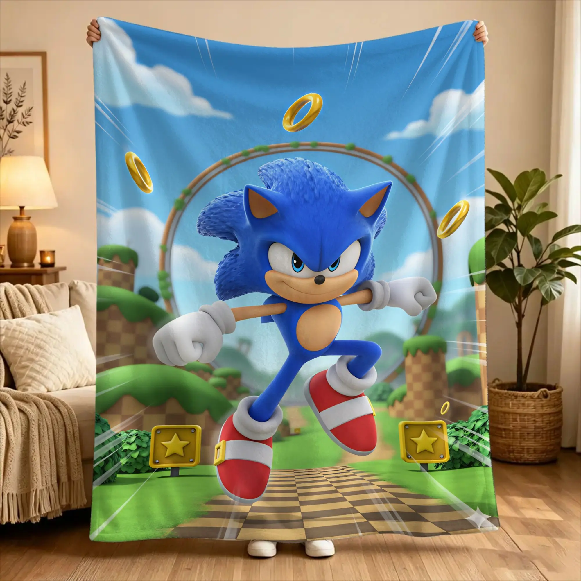 S-sonic The Hedgehog  Blankets  Warm Soft Print Plush Throw Blanket For Couch Chair Sofa Bed Picnic Flannel Bedspread Bed Cover