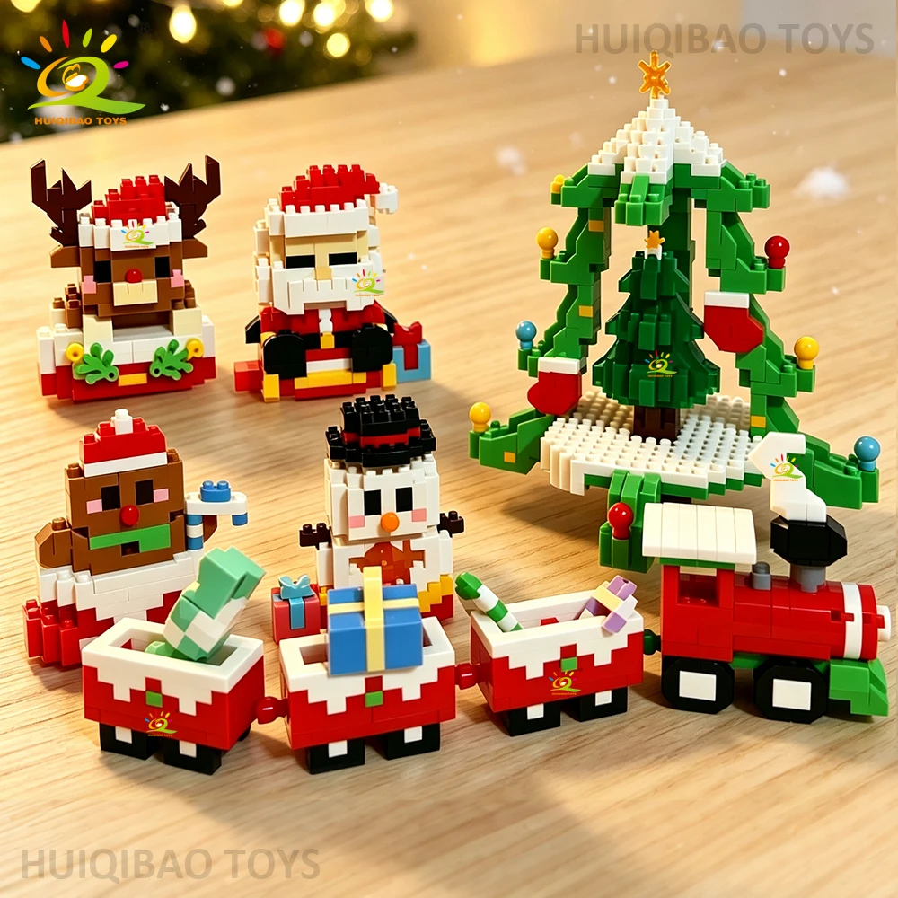HUIQIBAO Mini Christmas Tree Santa Claus Snowman Model Micro Bricks Building Block Set DIY Elk Bricks Toys for Adult Gift