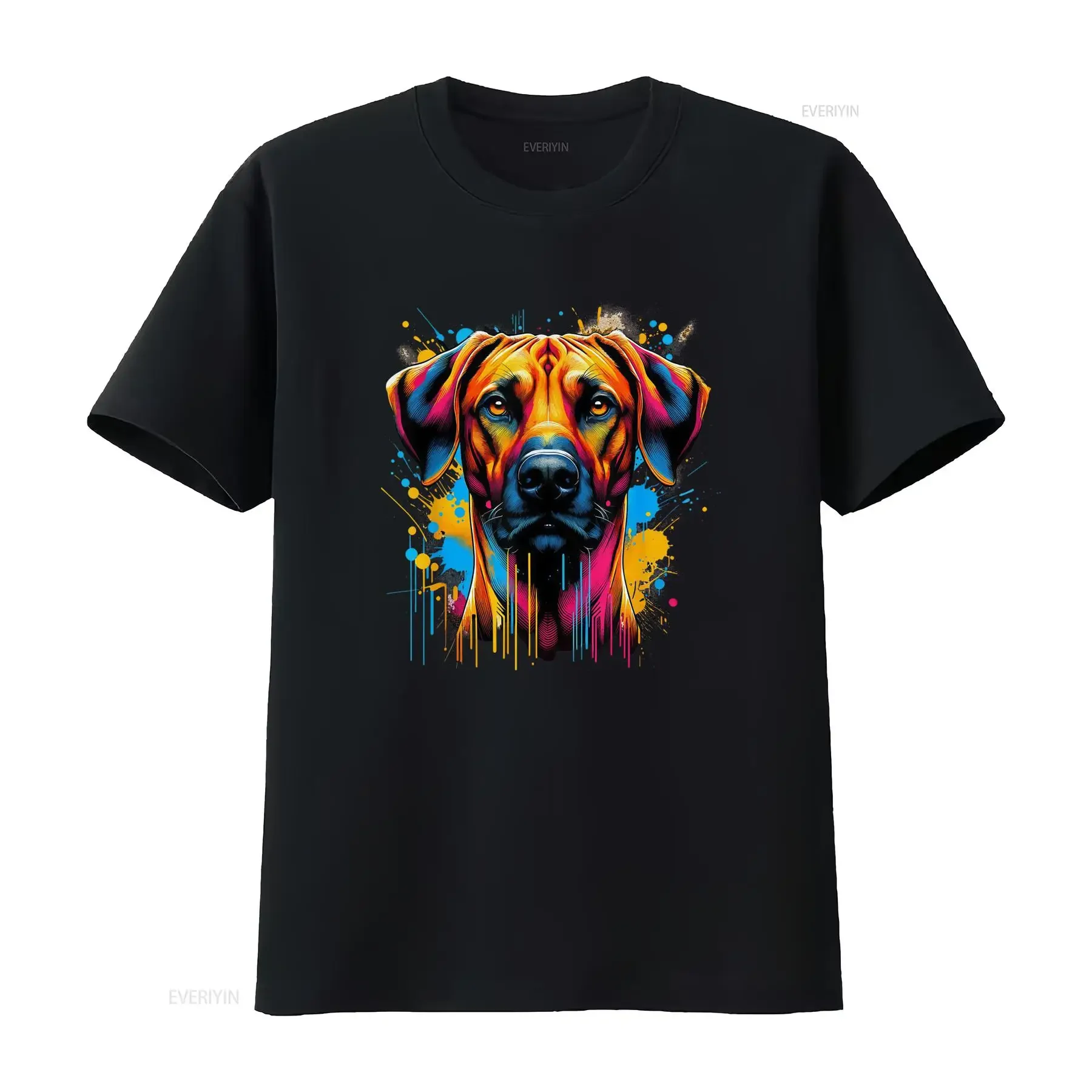Maglietta Donna Amante del Rhodesian Ridgeback 180Gsm Pesante Collo Tondo Design Splash Art Vibrante Lavabile in Lavatrice