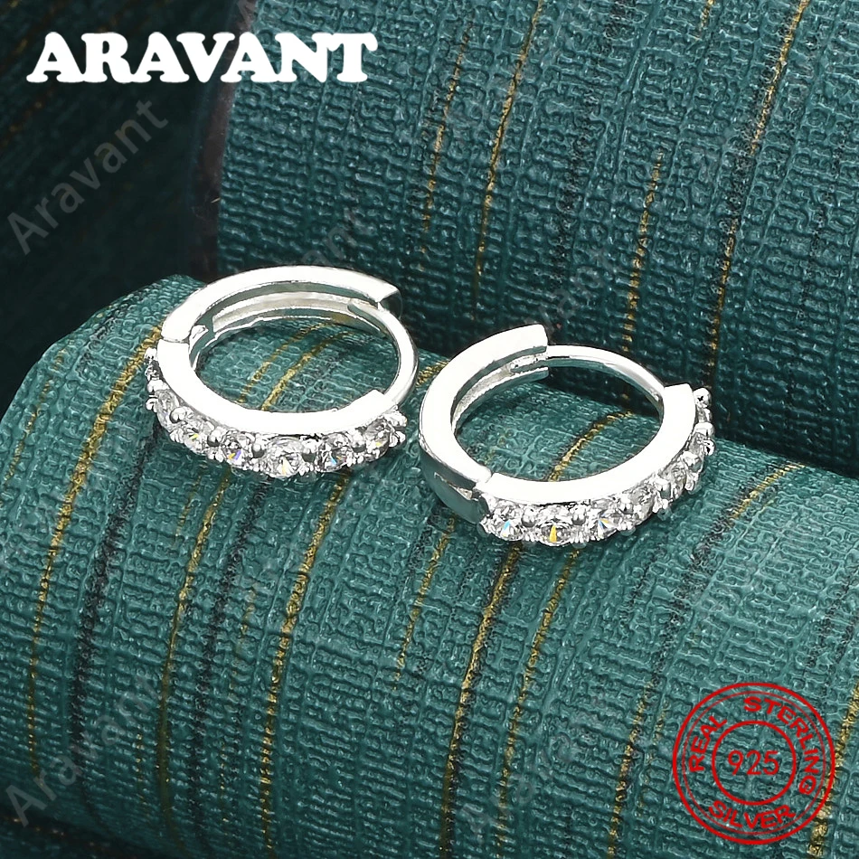 925 Sterling Silver Single Row Round Earrings With Diamond And Zirconia Set, Women'S Commute Accessories, Christmas Gift Jewelry