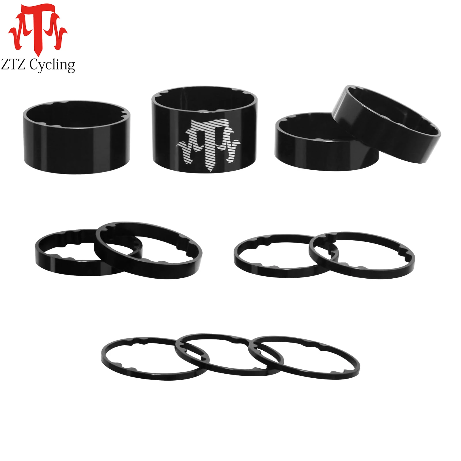 

ZTZ 11PCS Headset Spacer Set for 1-1/8 Fork Stem - Aluminum Carbon Fiber Washer Kit Bicycle Threadless Ultralight Spacers