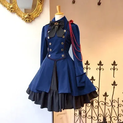 Casaco retrô gótico medieval Lolita preto, Laço para cima, arco de corrente, mangas compridas, plissado, vestido clássico Lolita, fantasia Cosplay Halloween