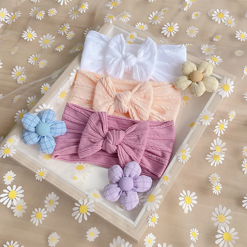 3Pcs/Set Cable Knit Baby Headband Big Bow for Girls Newborn Soft Wide Nylon Hairbands Toddler Hair Accessories Ribbed Gift 1Set