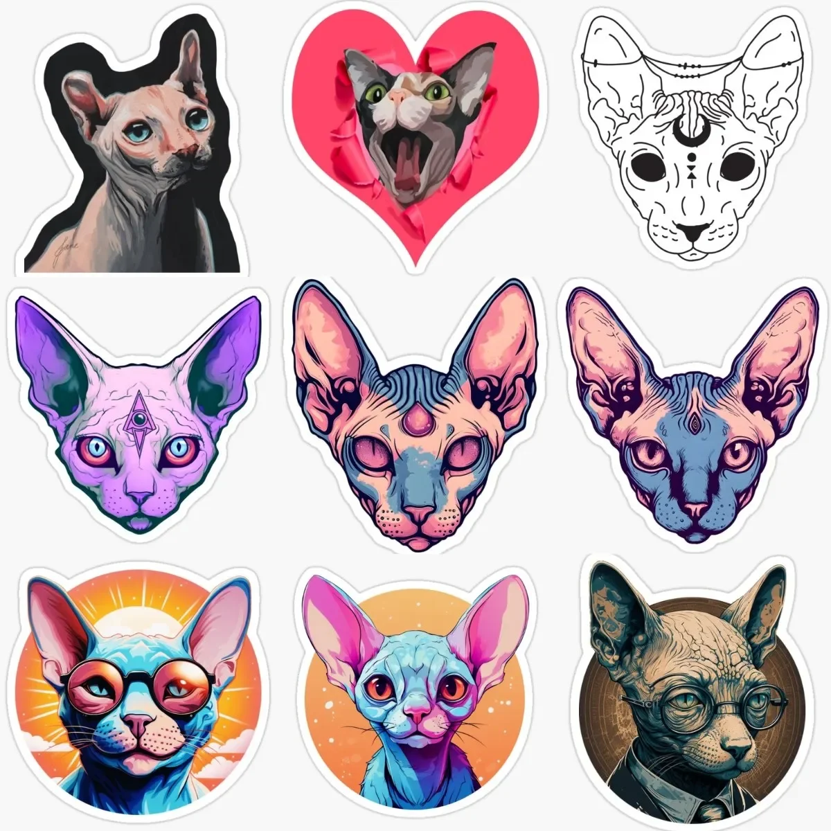 

Creative Canadian Hairless Cat Sphynx Cat Pets PVC Waterproof Stickers for Decorate Car Van Window Wall Helmet Fridge Decal