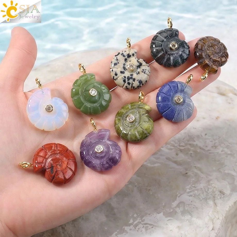 Carving Snail Crystal Pendant Necklace Natural Stone Amethyst Rock Crystal Conch Shape Pendants for Making DIY Accessories H866