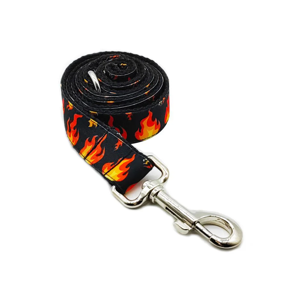 Personalized Fire Pattern Pet Collar Custom Puppy ID Tag Adjustable Cat Accessory Black Fire Basic Dog Collars Leash