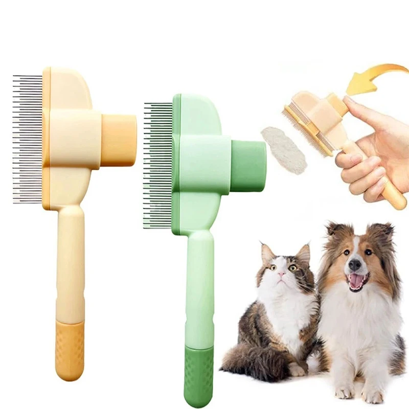 Dogs Cats Hair Knot Comb One Button Self Cleaning Pet Hair Flea Remover Brush Dual Stainless Teeth Grooming Massage Tool for Pet