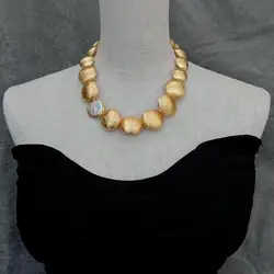 YYGEM Cultured White Coin Keshi Pearl  16mm-20mm-26mm Brushed Bead Necklace Graduated Chokers Trend Fashion Jewelry