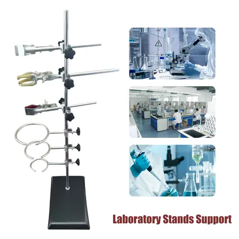Lab Support Stand Iron Base with 9 Clamps Set for Experiments Heating Filtration Titration Extraction Lab Equipment