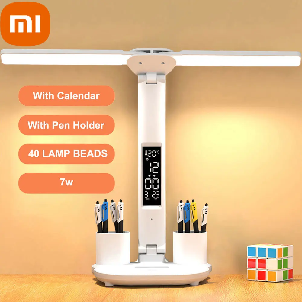 xiaomi led multifuncoes desk lamp candeeiro de mesa com calendario usb touch night light pen holder lampada de leitura do quarto 01