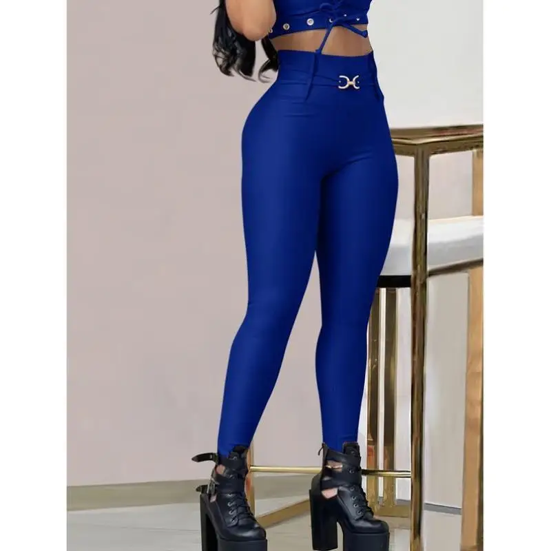 

High Waist Decorative Button Slim Fit Pants for Women Straight Leg Casual Trousers Korean Sle Neutral G