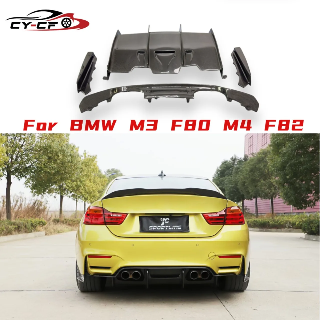 PSM Style Carbon Fiber Rear Diffuser for BMW F80 M3 F82 F83 M4 2014+ Rear Bumper Lip Splitter Lower Spoiler Splitter Body Kit