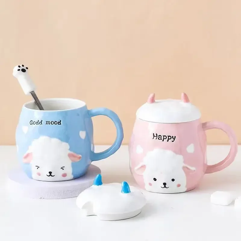 Cartoon Anime Animal Sheep Ceramic Mug Cup Sheep Clear Class Cup Milk Cup Coffee Cup for Office Home Hot Water Mug