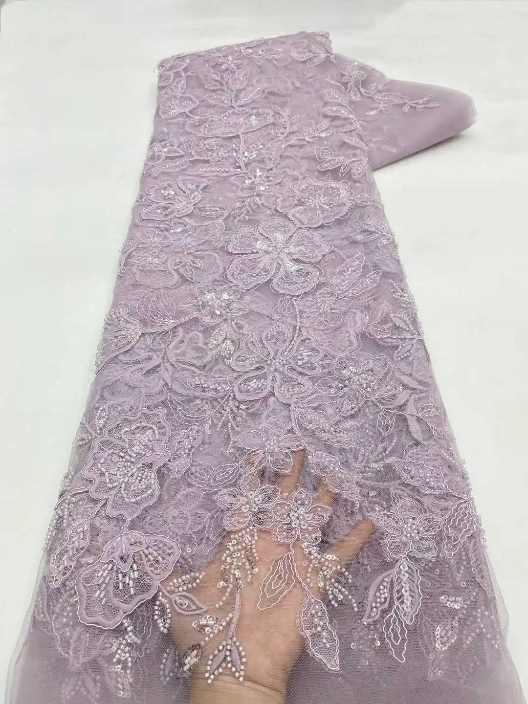 Luxury African Sequin Lace Fabric 2026 French-Nigerian Lace Fabric Suitable for Christmas Bride Party Gown Sewing Material