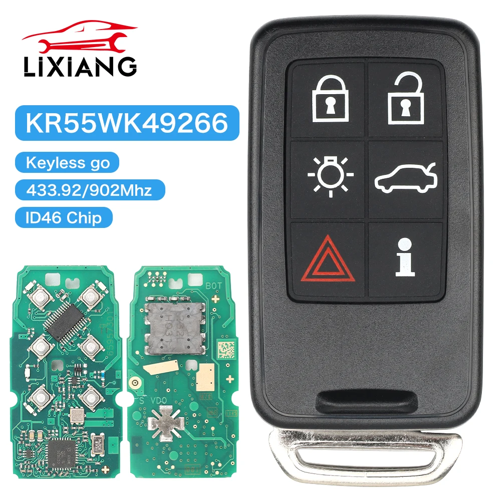 

LIXIANG Remote Car Key 6 Buttons 7953Chip KR55WK49266 433/902MHz For VOLVO S60 S80 V40 V60 V70 XC60 XC70 2007-2016 Auto Keyless