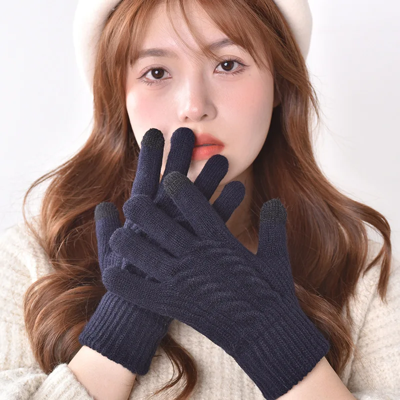 الشتاء طالب قفازات الحياكة فتاة هدية الكريسماس النساء موضة تويست الدافئة شاشة تعمل باللمس القفازات الإناث أصابع كاملة قفازات