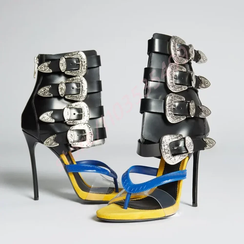 Metal Belt Buckle Clip-Toe Sandals 2025 Summer New Ins Style Sexy Ladies  Party Catwalk Stilettos Street Fashion Casual Sandals