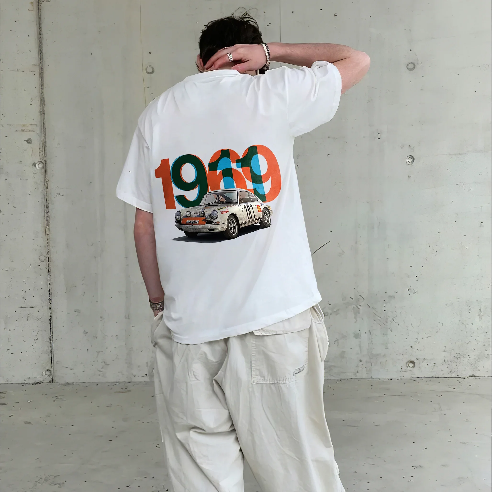 

Pure Cotton Sweat-absorbing Soft Fabric Men's and Women's Bottoms Casual Retro Street-printed Short-sleeved Round Neck T Shirt