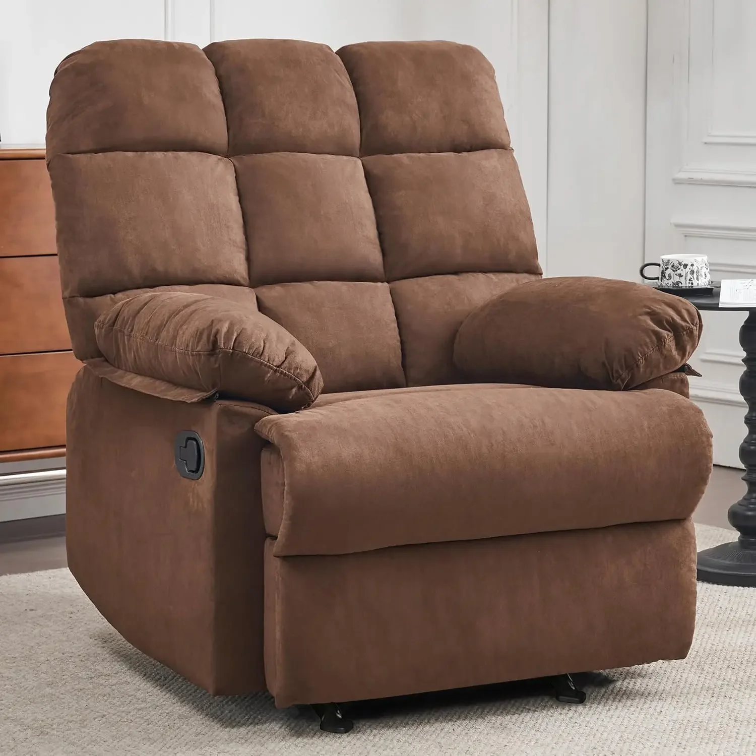 Recliner Chair, Overstuffed Large Manual Rocking Recliner for Adults, Upholstered Comfy Soft Fabric Living Room Reclining Sofa C