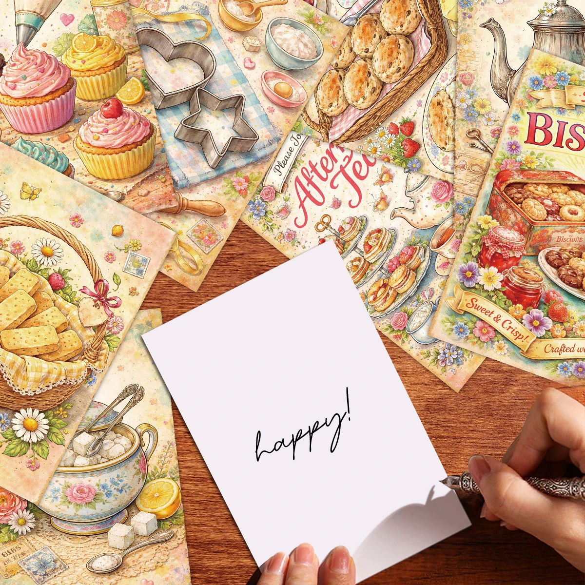 20 Stück Vintage-Postkarten mit Teeparty- und Dessertmotiven, Wanddekorationskarten mit Bäckerei-Thema, ästhetisches Journal-Zubehör, für Raumdekoration, Grußkarten – Detail 4