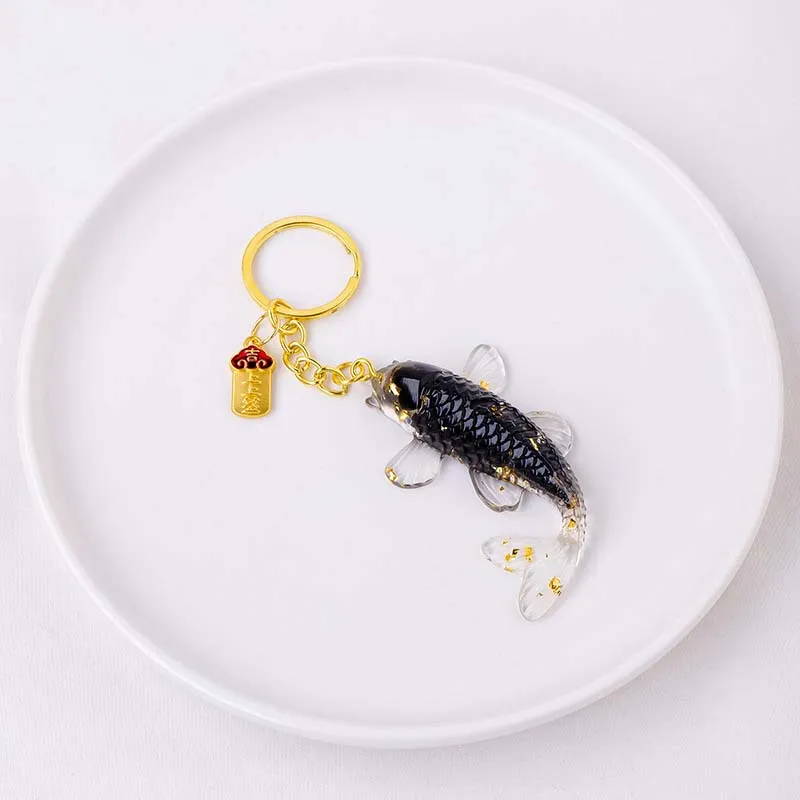 Natural crystal gravel stone drop rubber koi keychain crystal small goldfish keychain car bag keychain pendant