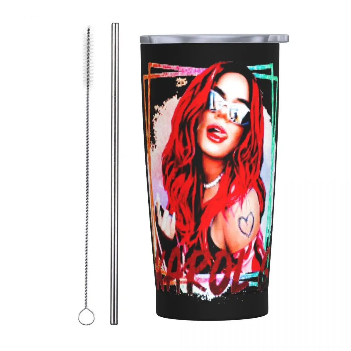 Singer K-Karol G Tumbler Red Hair Hot Drinks Water Bottle Heat Preservation Stainless Steel Thermal Mug Graphic Travel Car Mugs