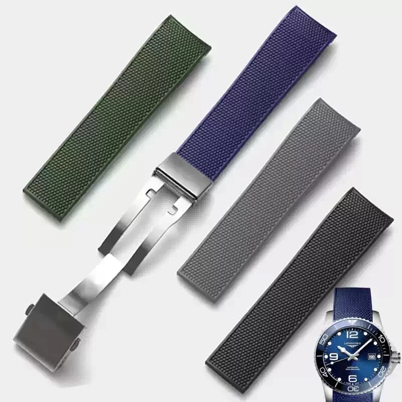 21mm Black New Silicone Fluorous Rubber Watchband 21mm for Longines hydroconquest L3 Conquest Sports Diving Watch Strap